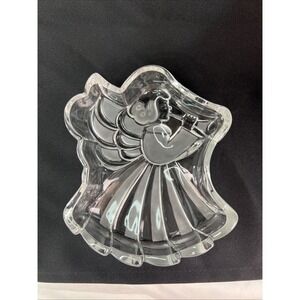 VTG 1980s Mikasa Heavenly Song Angel Christmas Candy Dish-Clear & Frosted Glass